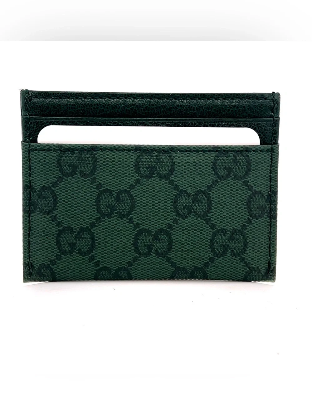 Gucci Essence Classic card case Dark Green GG Canvas Box + Dustbag